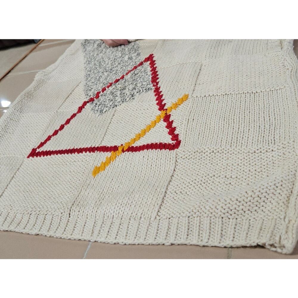 VTG 80s Geometric Thick Knit Sweater Vest Sz XL Unisex Sleeveless Teacher Vibes - Picture 5 of 5